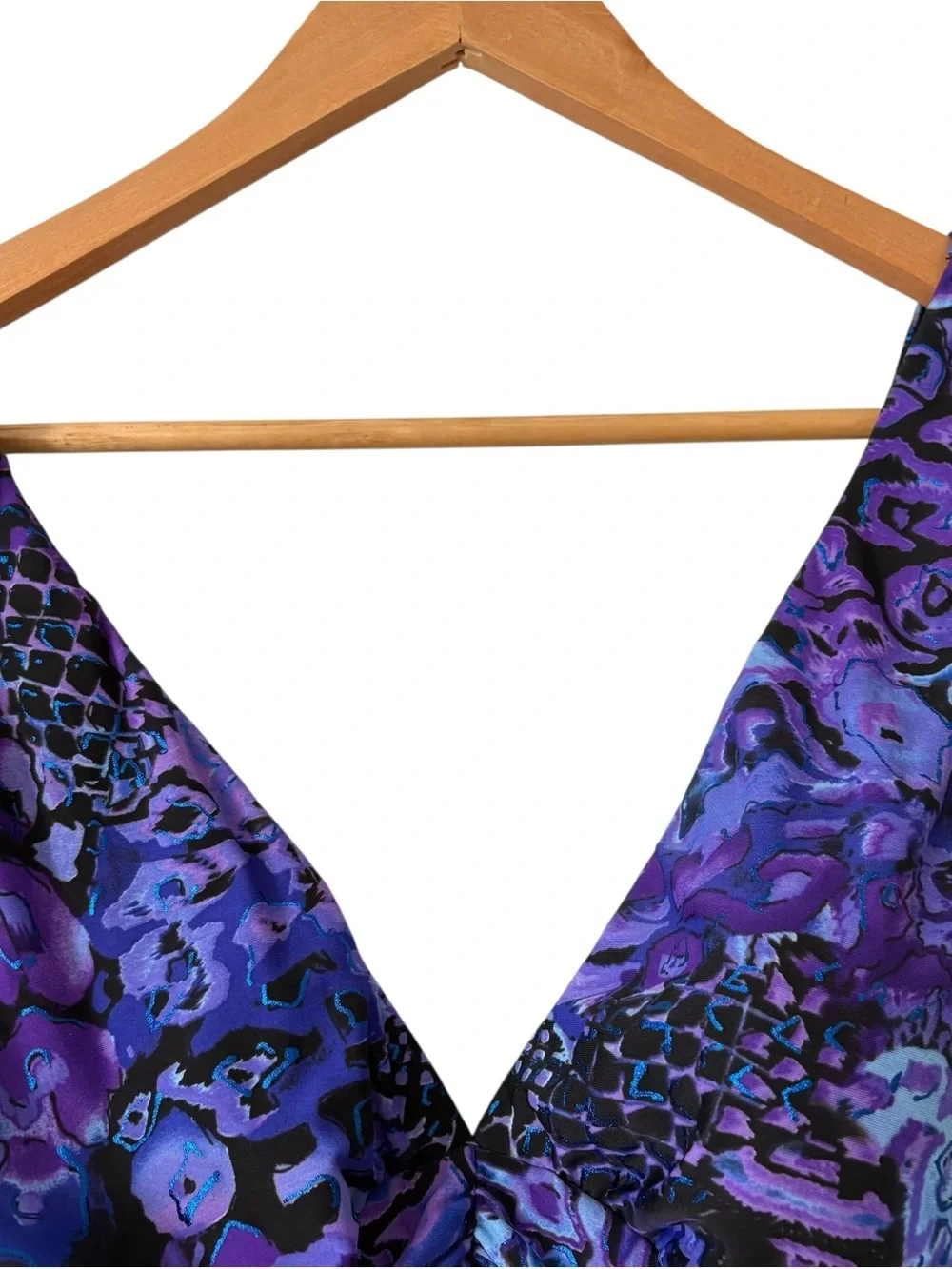 Womens Printed Swimsuit XL? Purple Blue Black Ruched Wireless Padded Cups Beach